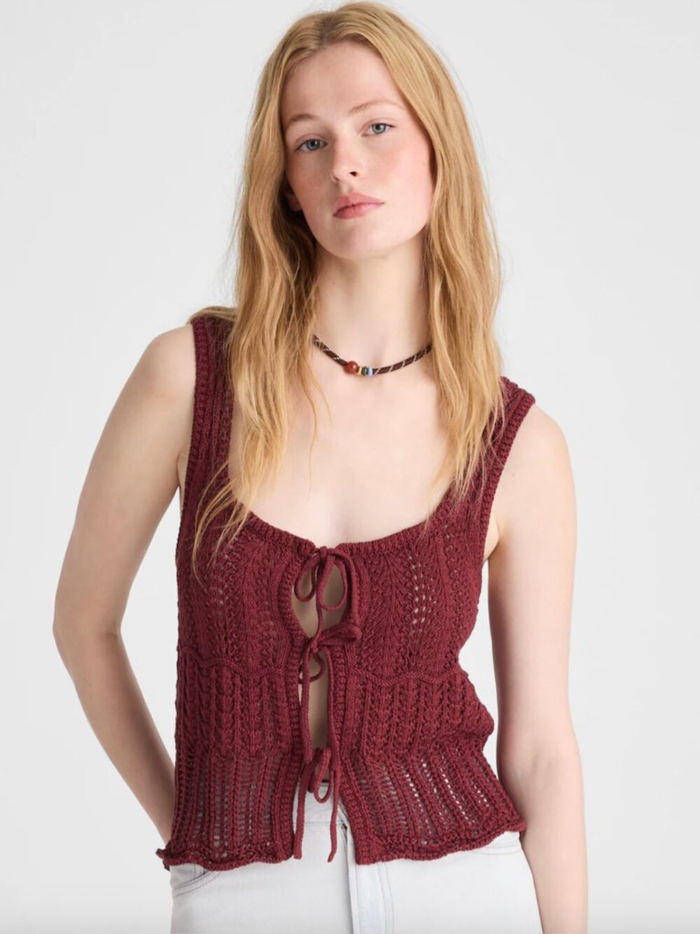 NWT Madewell Pointelle-Stitch Tie-Front Sweater Tank in 100% Cotton